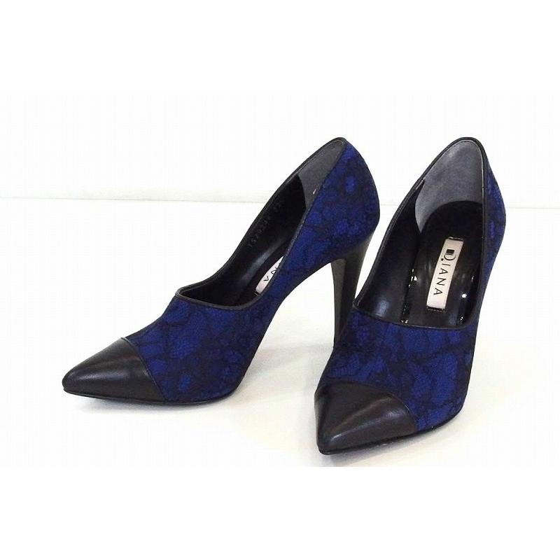 DIANA ダイアナ レース×レザー ポインテッドトゥ パンプス 22 1/2