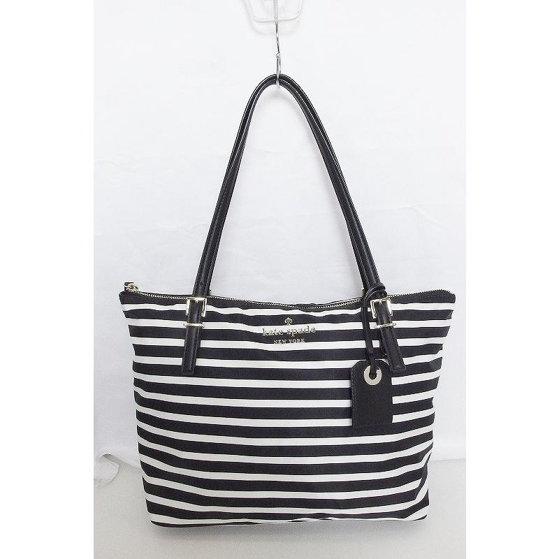 Kate Spade ケイトスペード ナイロン レザー ボーダー トートバッグ ブラック ホワイト Ok Visionヤフーショッピング店 通販 Yahoo ショッピング