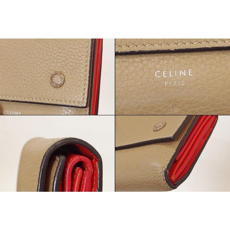 セリーヌ CELINE ベージュ×オレンジ カーフスキン スモール くるむ 