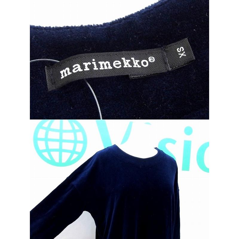 marimekko（マリメッコ） ベロア ひざ丈 長袖ワンピース XS ネイビー