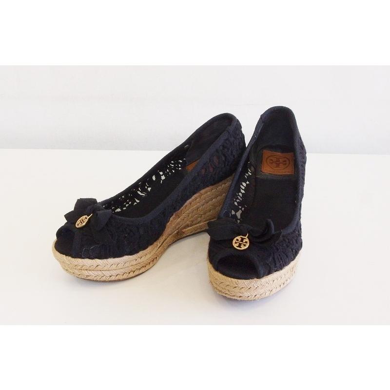 TORY BURCH トリーバーチ ウェッジソール 刺繍×リボン オープントゥ 