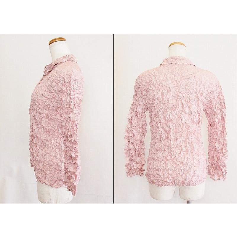 井上プリーツ Wrinqle シワ加工 長袖シャツ ブラウス M〜L ピンク 