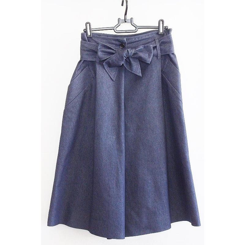 BACCA バッカ デニム調 ストレッチ キュロット フレア リボン ガウチョ  