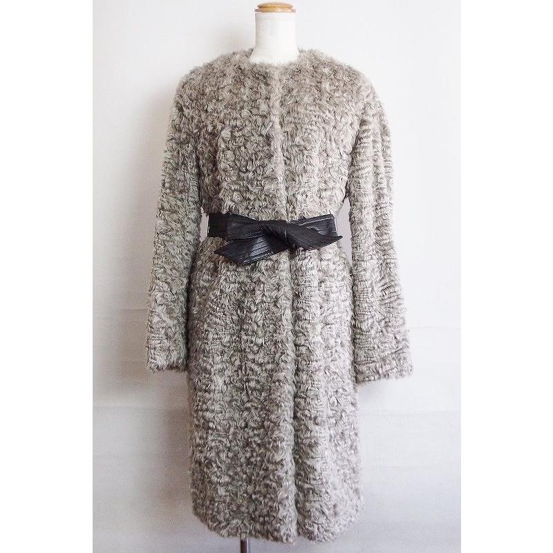 H&M エイチ&エム フェイクファー カールファー ロングコート リボン  