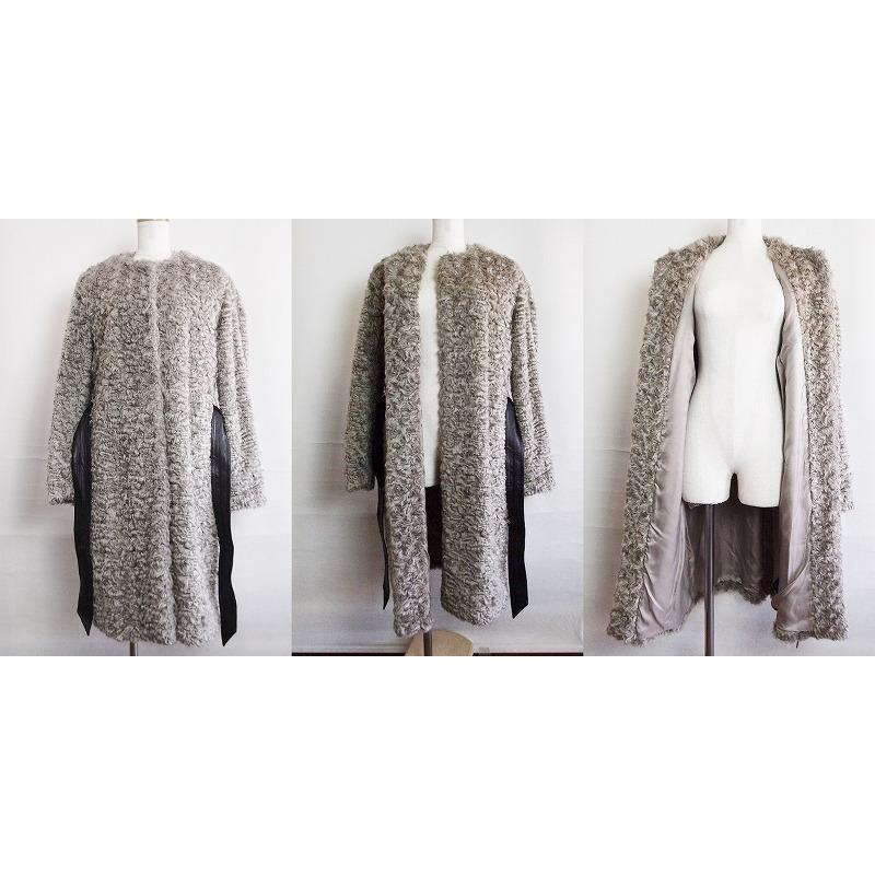 H&M エイチ&エム フェイクファー カールファー ロングコート リボン  