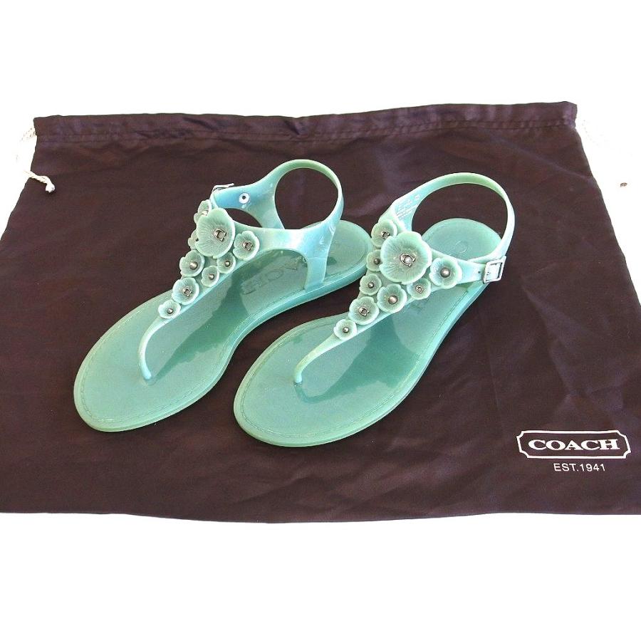 COACH コーチ サンダル フラット ペパーミントグリーン COACH（コーチ） ラバー フラット トングサンダル 花モチーフ ・24.0