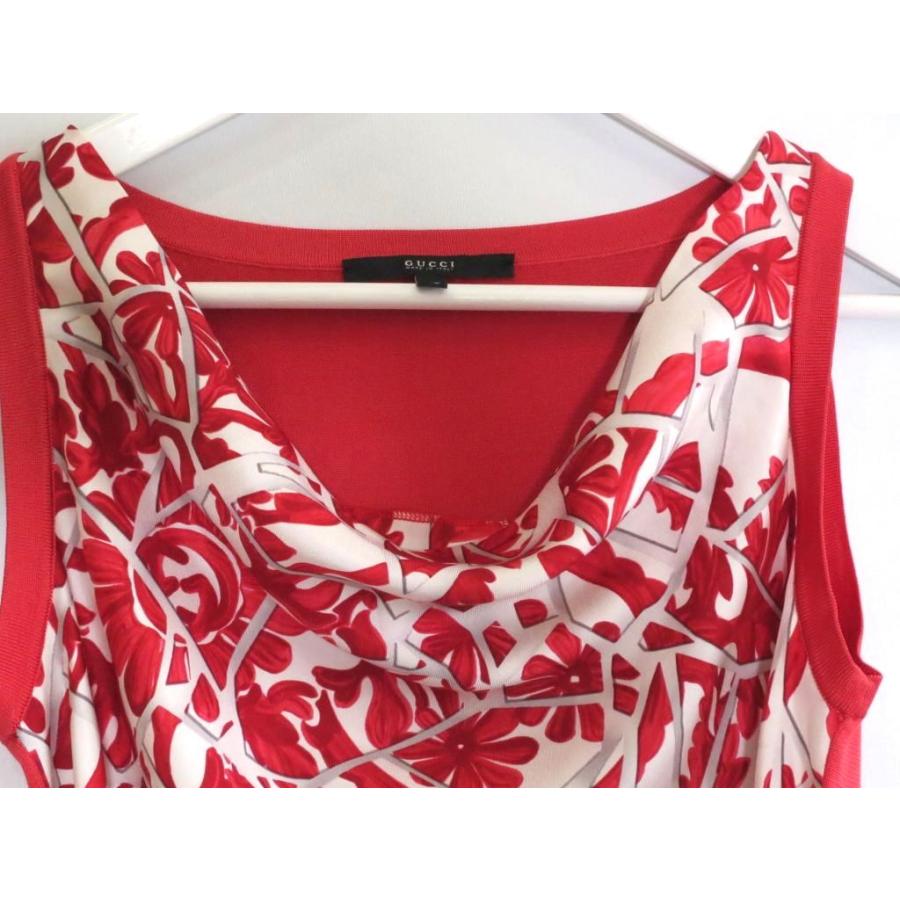 GUCCI グッチ シルク100％ 衿元ドレープ シルクプリント×ニット