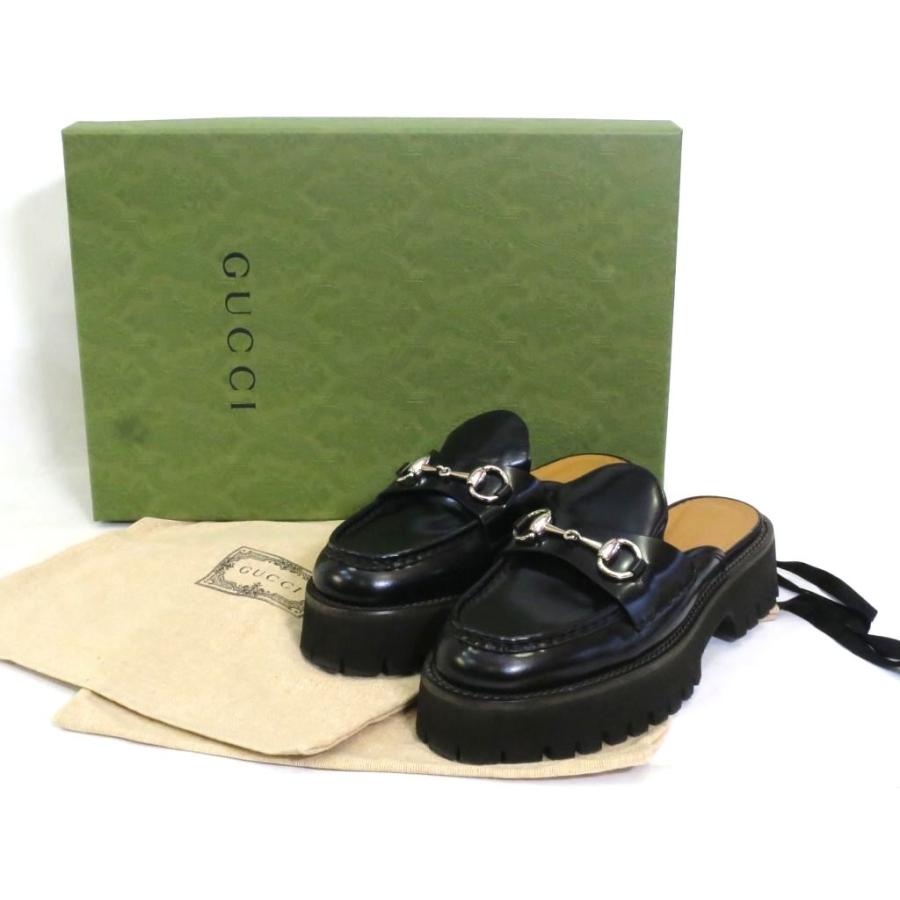GUCCI ビットローファー　ミュール　37 GUCCI（グッチ） ホースビット ミュール レザー厚底シューズ ・37