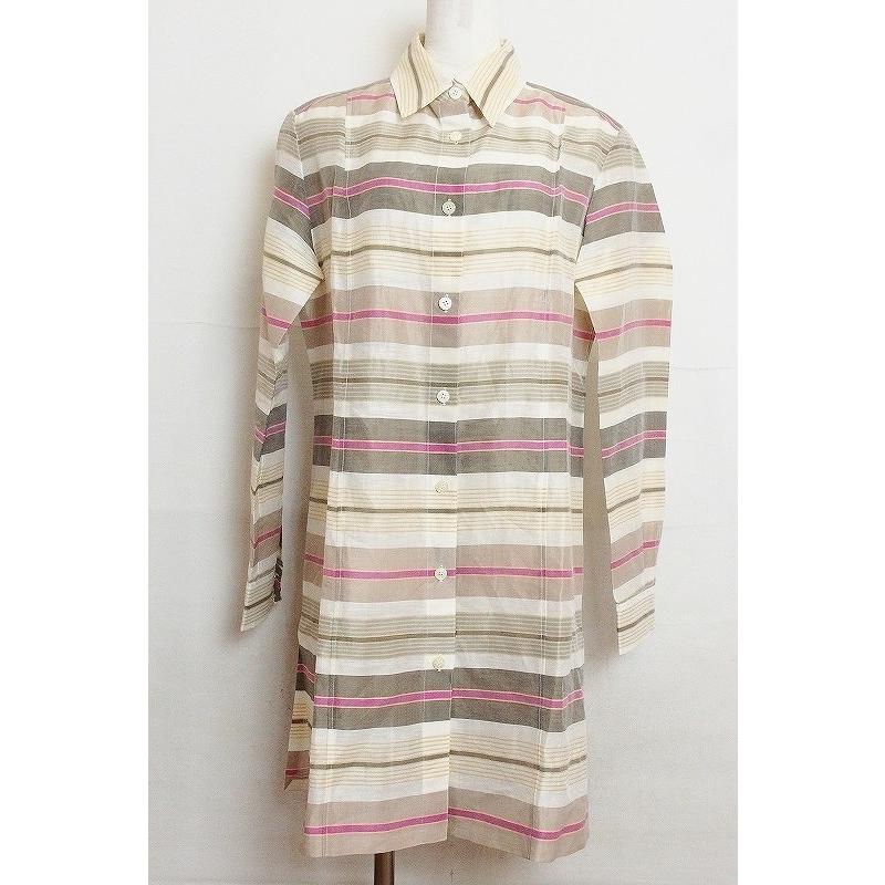 GIVENCHY ジバンシィ リネン×シルク ボーダー オーバーロングシャツ 