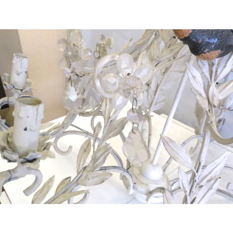 【現状品】＜レア＞ BLANC D'IVOIRE ブランディボアール シャンデリア8灯　ブランドジュリエ　リーフ・鳥・ガラスフラワー装飾 中古_1