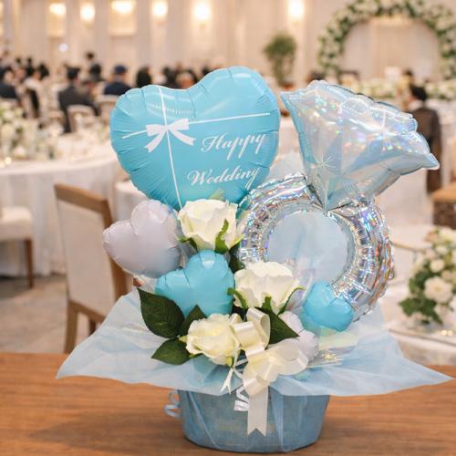 ティファニーカラー 紙袋×バラ造花 ウェルカムスペース 結婚式装飾 結婚祝い・ウェディングギフトに】ティファニーブルー バルーン