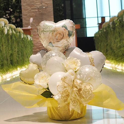 結婚祝い バルーン電報 ウェディングアニバーサリー 白 ゴールド 祝電