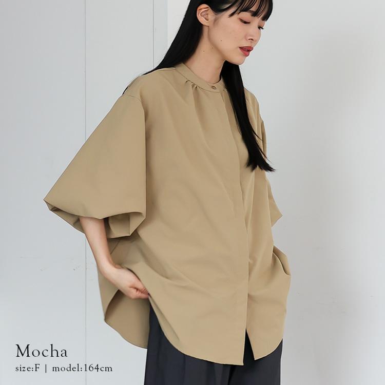 No Rule No Line ブラウス レディース 半袖 スタンドカラー シャツ