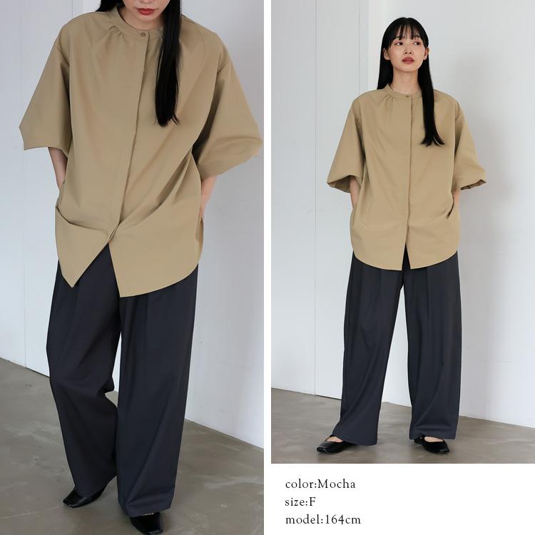 No Rule No Line ブラウス レディース 半袖 スタンドカラー シャツ