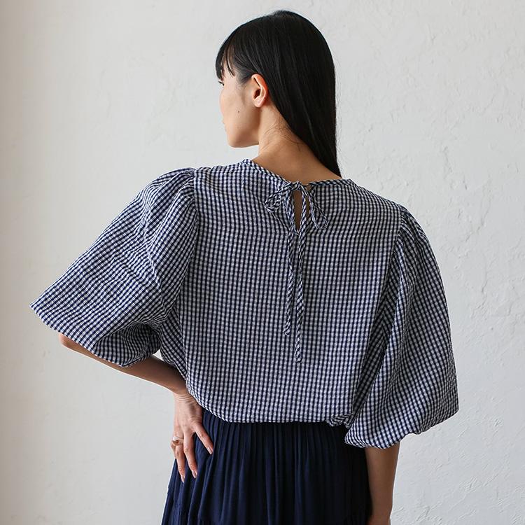 VitaFelice ブラウス レディース バルーン袖 ギンガムチェック