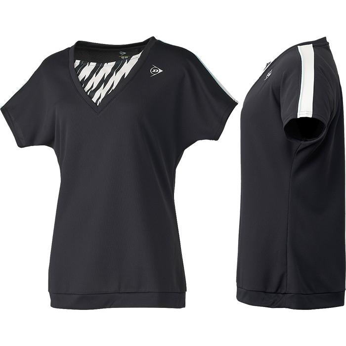 ダンロップ レディース ゲームシャツ GAME SHIRT テニス バドミントンウェア トップス 半袖 吸水速乾 ブラック 黒 ブルー 青 送料無料 DUNLOP DAP1560W ダンロップスポーツ ダンロップ レディース ゲームシャツ GAME SHIRT