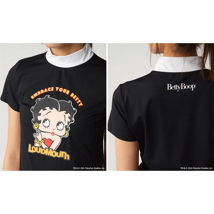 ラウドマウス レディース ベティー ブープ LOUDMOUTH×Betty Boop モックネックシャツ ゴルフウェア トップス 半袖 吸汗速乾 UVカット 866666の画像