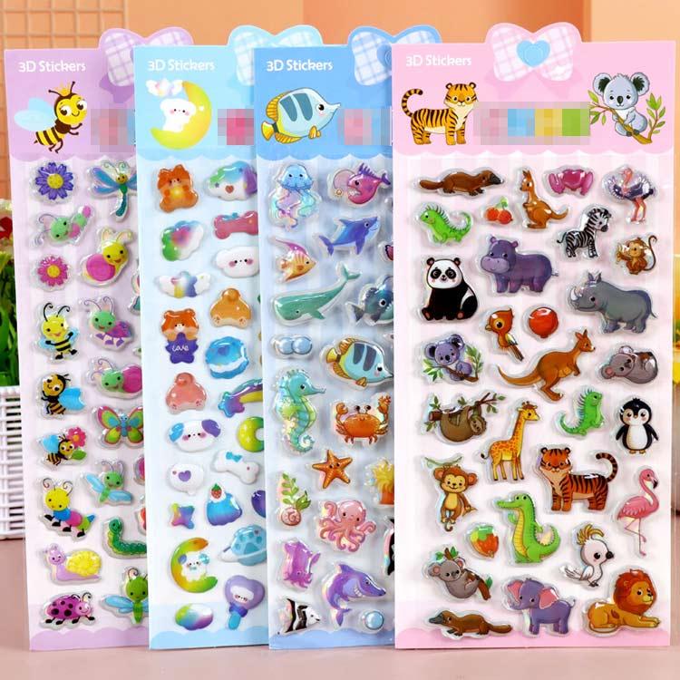 12枚セット 動物 ぷっくり ぷくぷくシール アニマル ミツバチ キラキラ