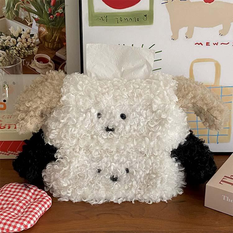 レトロわんこ　ぬいぐるみティッシュケース　昭和レトロ　犬　インテリア コンパクト モノトーン 韓国 ティッシュケース 犬 動物 かわいい