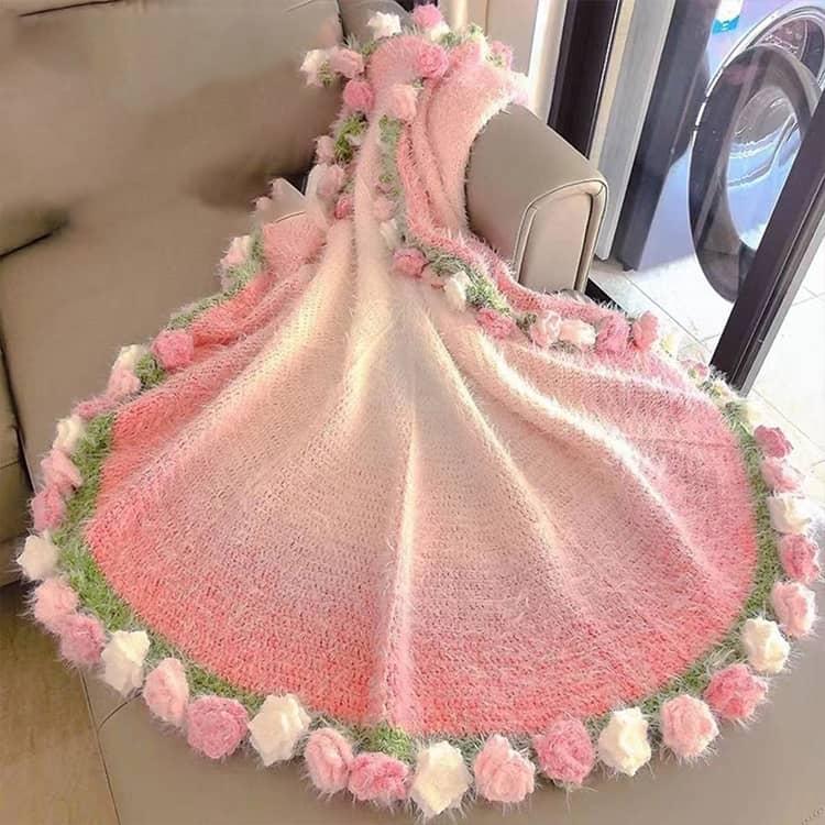 かぎ針編みキット セット 花束ブランケット 100cm 毛糸 未完成品