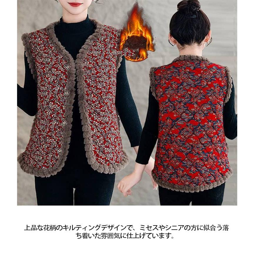 ハルモニチョッキ　キルトジャケット　花柄ベスト　リバーシブル　ポケット付き ベスト ハルモニチョッキ 花柄 おばあちゃん 中綿ベスト おばあちゃん