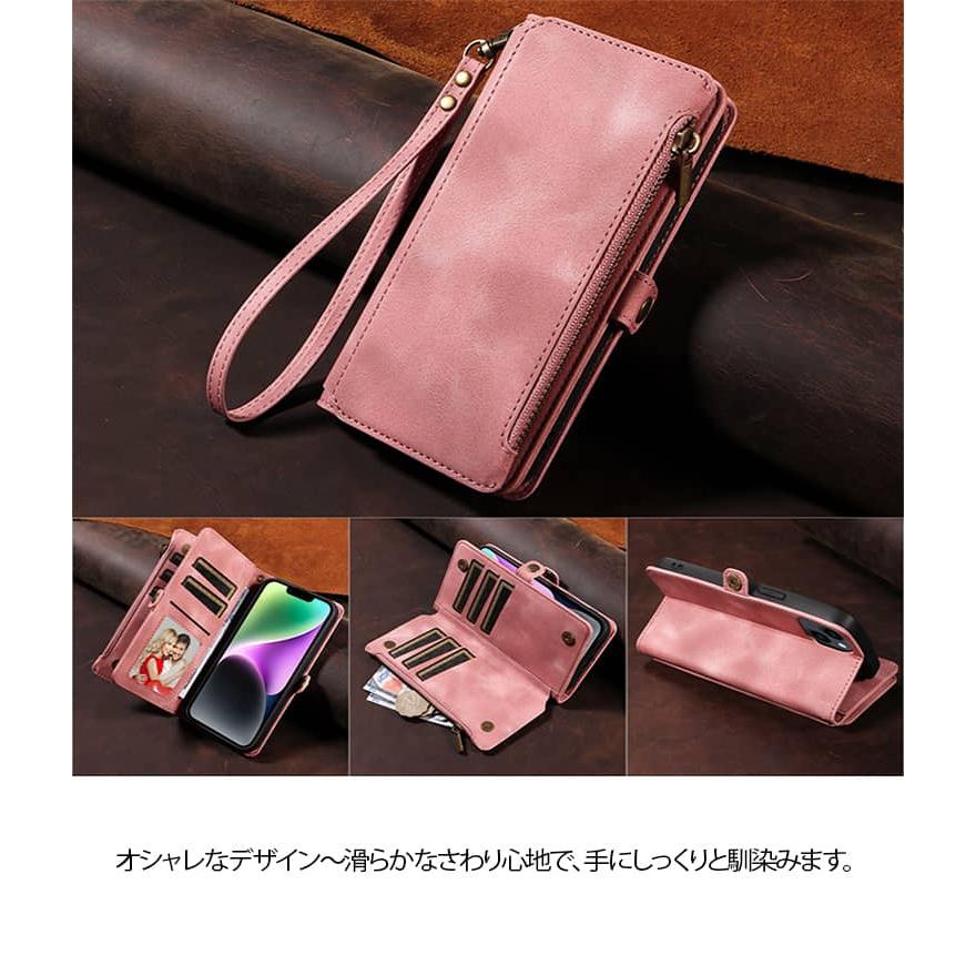 ジッパー 財布型 手帳型ケース iPhone14 大容量 iPhone16ケース 13