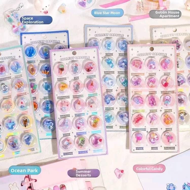 4枚セット カプセルシール ぷっくりシール クリスタル ご褒美シール