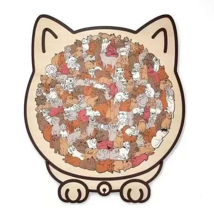 猫　パズル 簡単 猫型パズルジグソーパズル 4タイプ ユニークな猫の形 木製の