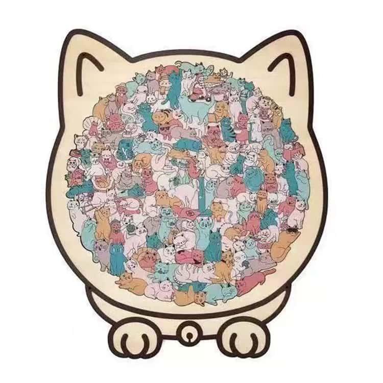 ジグソーパズル 完成品 猫 簡単 猫型パズルジグソーパズル 4タイプ ユニークな猫の形 木製の