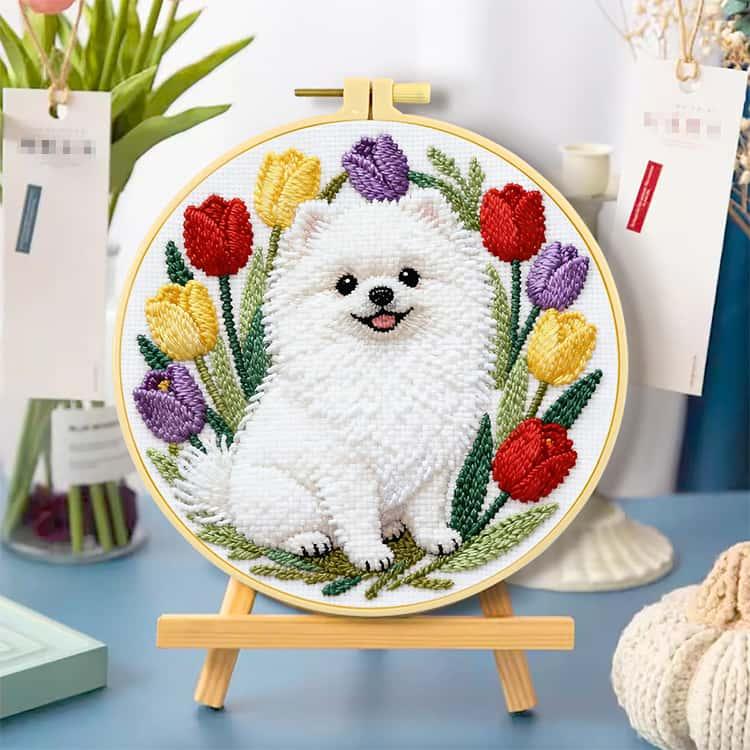 ラブラドールの仔犬　クロスステッチ刺繍完成品　(HAED社　25C) 額付き ラブラドール クロスステッチ 枠付き 刺繍キット 2個セット