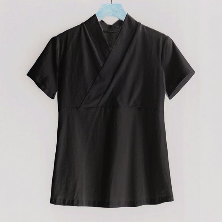黒色 女形半襦袢。オーダー品 半 肌襦袢 夏 肌着 半衿 襟付き 白 Tシャツ レディース 襦袢 半袖 半襟