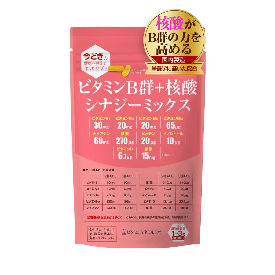ビタミンB群+核酸 シナジーミックス【90粒入】1袋「ナイアシン」「核酸」強化配合/B1,B2,B6,B12/栄養のプロがプロデュース・おすすめのサプリ | 