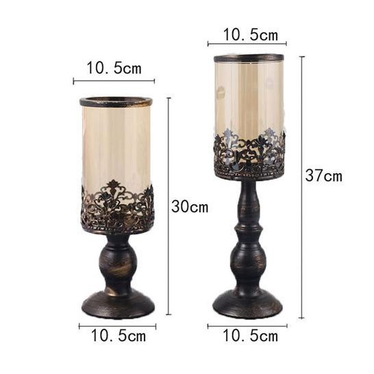 アンティーク風 キャンドルスタンド 琥珀色 ガラス 彫刻風 北欧