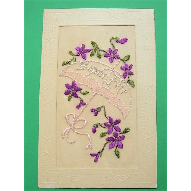 フランスアンティーク ピンクの傘とスミレの花 手刺繍のポストカード Cpab037 Vitrine Vieux 通販 Yahoo ショッピング