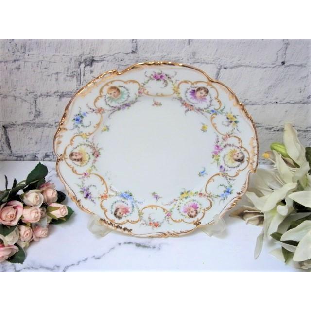 陶芸 ドイツ ドレスデン Richard Klemm 6人の天使と花飾り 金彩と精緻な手描き キャビネットプレートb