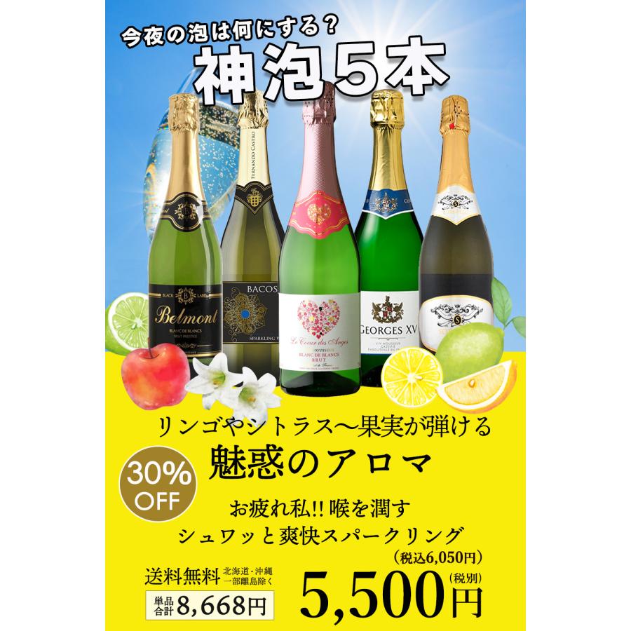 ワイン ワインセット 泡 スパークリング 5本 辛口 スパークリング
