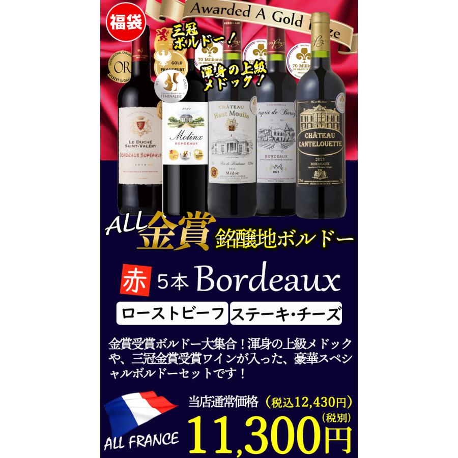ワイン ワインセット 全て金賞 渾身のボルドーワイン 赤5本セット