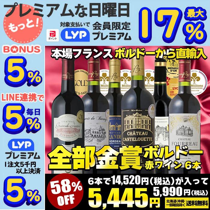 ワイン ワインセット 全て金賞受賞 ボルドー赤ワイン 6本セット