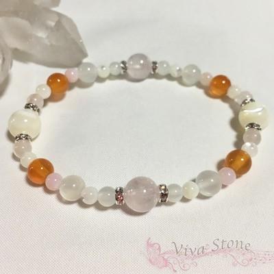 天然石　ブレスレット　青龍、マザーオブパール、ローズクォーツデザインブレスレット 子宝・出産・子育て ローズクォーツ マザーオブパール ムーン