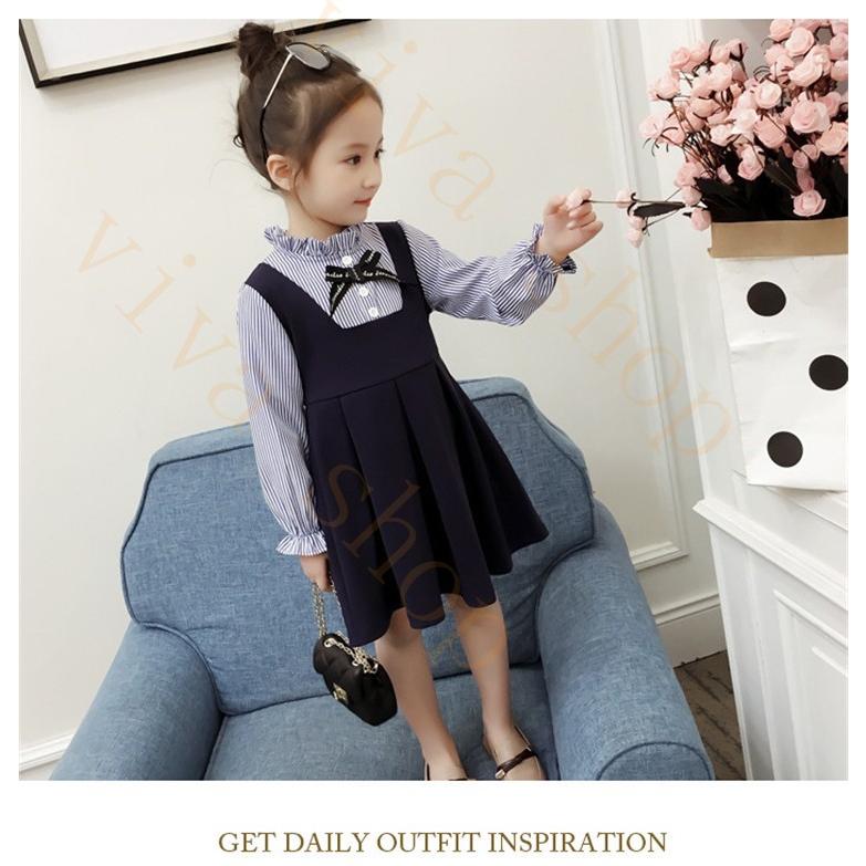 女の子 ワンピース レイヤードワンピース 可愛い ストライプ柄 華やか 長袖 入学式 卒園式 入園式 発表会 女の子 子供服 カジュアル ナチュラル おしゃれ Btz3 Viva 通販 Yahoo ショッピング