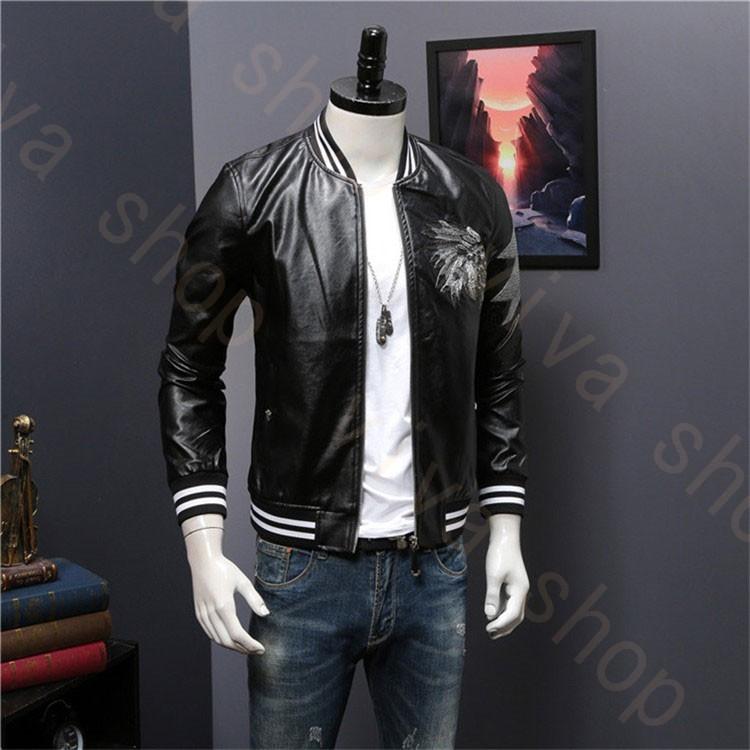 人気ブランド レザージャケット バイクジャケット バイクウェア Pu革 レザージャケット バイクジャケット 革ジャン カジュアル 秋冬 スリム ファッション 刺繍 耐磨 防風 防寒 アウター 立ち襟 秋冬服 Pu メンズ ジャケット Laurieshort Com