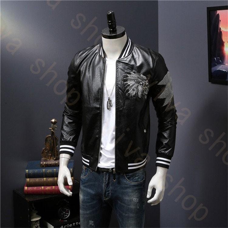 人気ブランド レザージャケット バイクジャケット バイクウェア Pu革 レザージャケット バイクジャケット 革ジャン カジュアル 秋冬 スリム ファッション 刺繍 耐磨 防風 防寒 アウター 立ち襟 秋冬服 Pu メンズ ジャケット Laurieshort Com