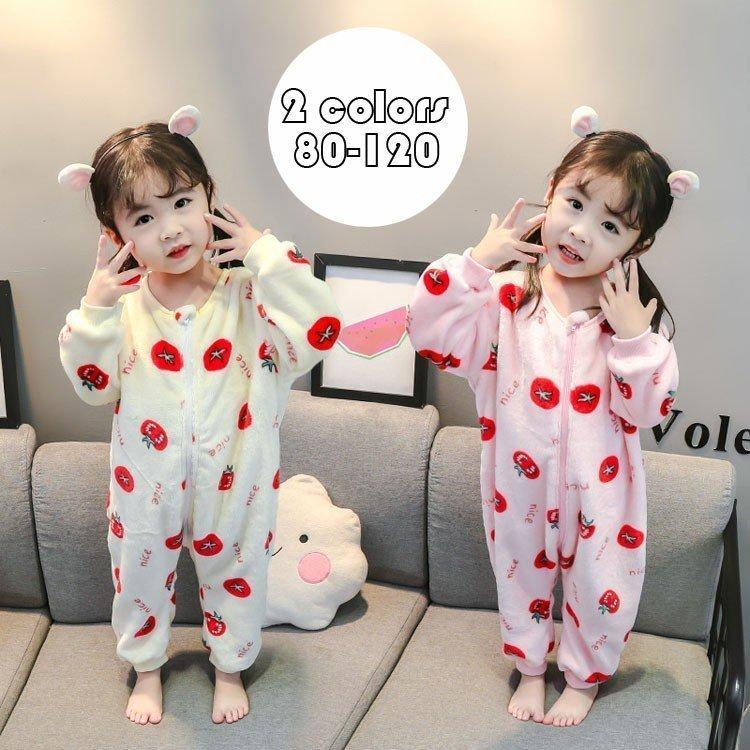 キッズファッション パジャマ キッズ オールインワン 子供服 女の子 トマト柄 フランネル ルームウェア 冬用 赤ちゃん 着る毛布 モコモコ 長袖 Cj069af2a Viva 通販 Yahoo ショッピング