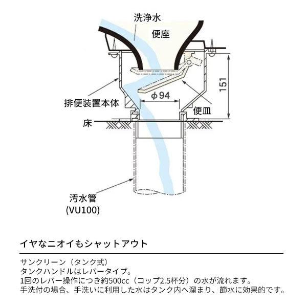 送料無料 簡易水洗トイレ サンクリーン アサヒ衛陶 床給水 手洗なし 温水洗浄便座 袖付きタイプ 脱臭付 AF400KLR921 LW｜vivakenzai｜02