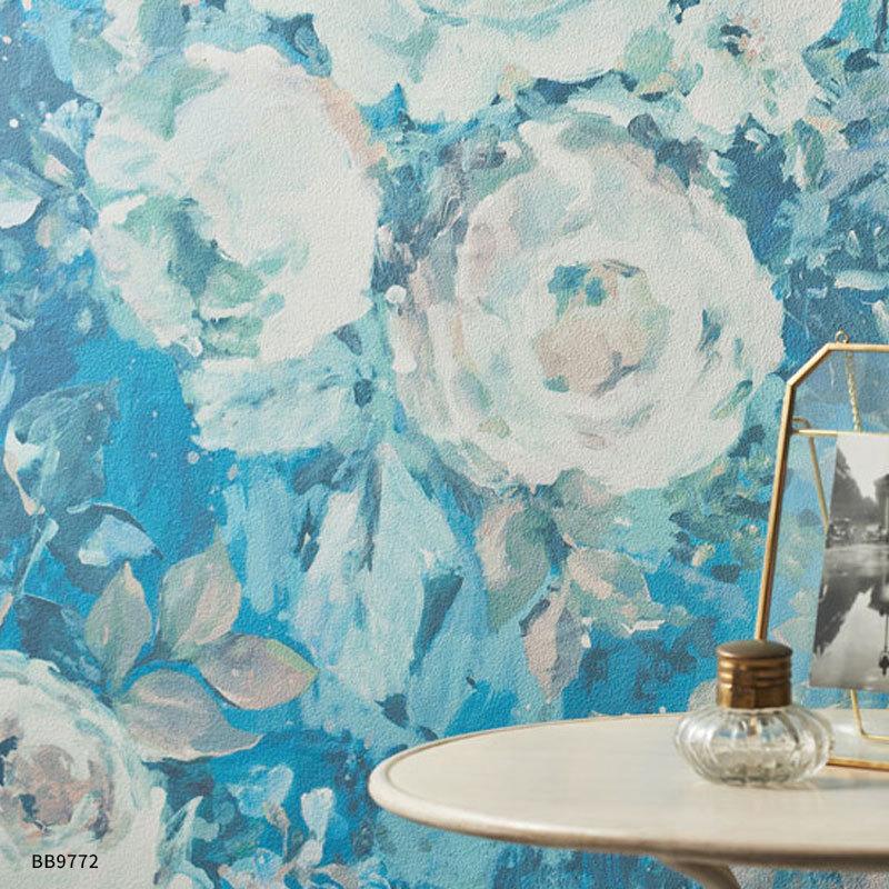 壁紙 バラ 薔薇 ブルー 青 水色 ブラウン 茶 フラワー 花柄 のり付き のりなし シンコール ベスト クロス 9772 9773 1748 ビバ建材通販 Diy店 通販 Yahoo ショッピング