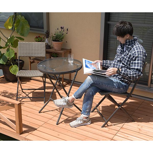 ラタン調折り畳みガーデンセット TAN-947 送料無料 リビングアウト 谷村実業の画像