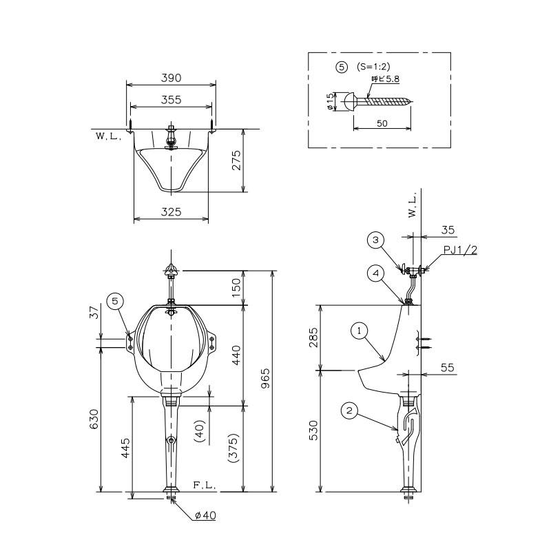 アサヒ衛陶 送料無料 壁掛小便器 U4JSET : ビバ建材通販 DIY店 - 通販