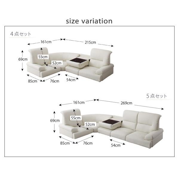 L字型 ローソファ フロアコーナーソファー WHITE ホワイト 5点セット