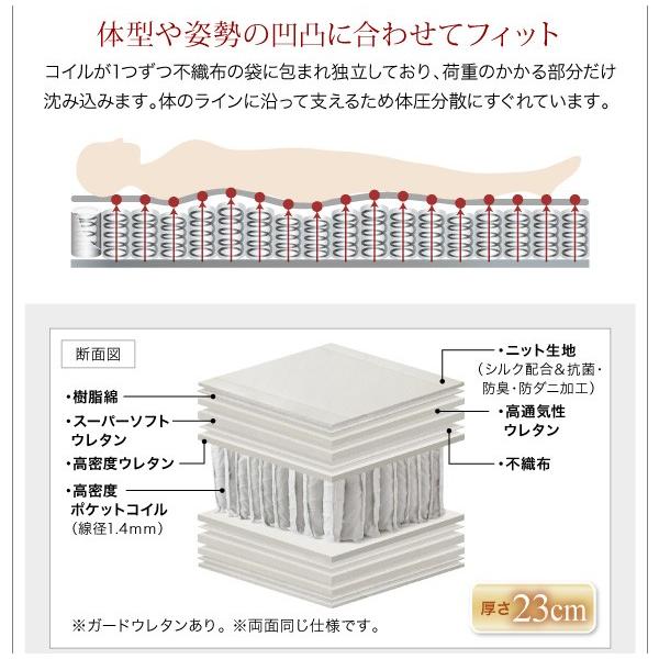 ベッド シングル マットレス付き シングルベッド 宮棚 2灯照明 コンセント付き ローベッド ステージタイプ おしゃれ プレミアムポケットコイルマットレス付き｜vivamaria｜17