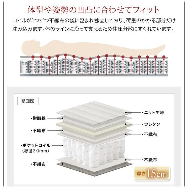 ベッド クイーン マットレス付き クイーンベッド 宮棚 2灯照明 コンセント付き ローベッド ステージタイプ おしゃれ スタンダードポケットコイルマットレス付き｜vivamaria｜21